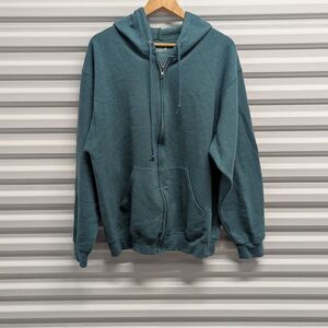 Fruit of the Loom Size Large Greenish Blue Zip Front‎ Hoodie